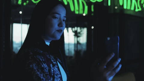 Stock Video A Woman Taking Selfies In The Street At Night Live Wallpaper For PC - Free Live Wallpaper