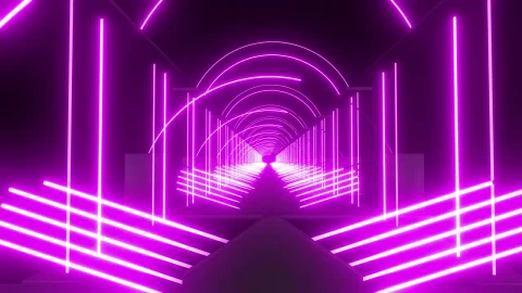 Stock Video A Tunnel With Arches Made Of Violet Light Lines Live Wallpaper For PC - Free Live Wallpaper