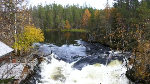 Stock Video A River Next To A Wooden House In The Autumn Live Wallpaper For PC - Free Live Wallpaper