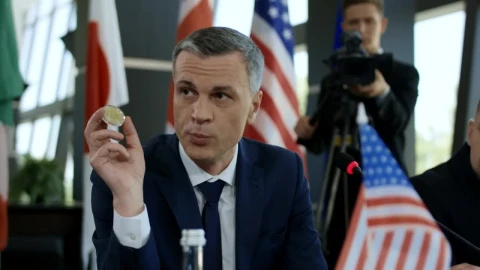Stock Video A Man Holding A Bitcoin In A Conference Live Wallpaper For PC - Free Live Wallpaper