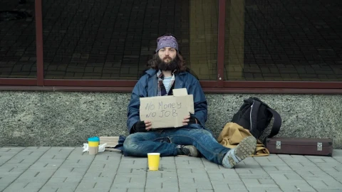 Stock Video A Homeless Man Begging Sitting On The Street Live Wallpaper For PC - Free Live Wallpaper