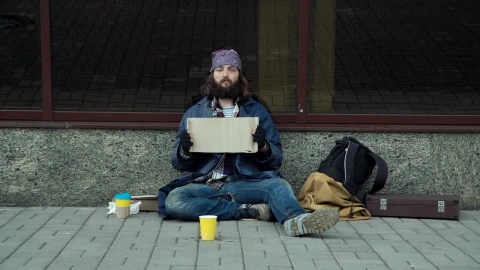 Stock Video A Homeless Guy Holding A Sign Live Wallpaper For PC - Free Live Wallpaper