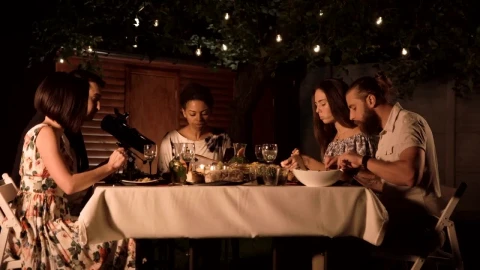 Stock Video A Group Of Friends Having Dinner In The Garden Live Wallpaper For PC - Free Live Wallpaper