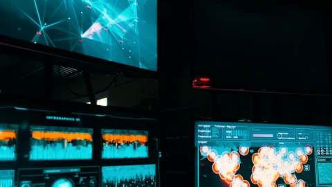 Stock Video A Futuristic Workplace With Monitors And Keyboards Live Wallpaper For PC - Free Live Wallpaper