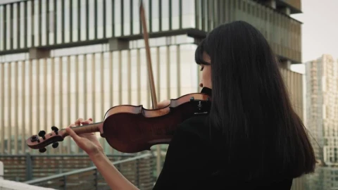 Stock Video A Female Violinist Playing Music On A Rooftop Live Wallpaper For PC - Free Live Wallpaper