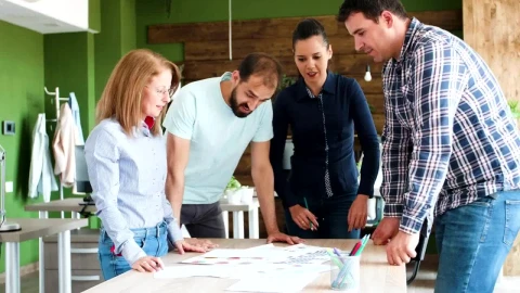 Stock Video Business Team Exchange Ideas Over Table In Green Office Live Wallpaper For PC - Free Live Wallpaper