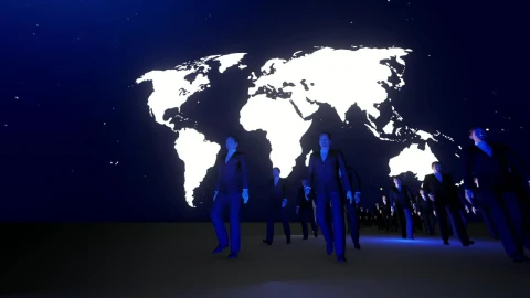 Stock Video Business People Walking Under A World Map In The Dark Live Wallpaper For PC - Free Live Wallpaper