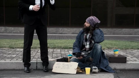 Stock Video Business Man And Beggar Sitting On The Street Live Wallpaper For PC - Free Live Wallpaper