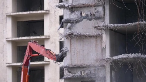 Stock Video Bulldozer Mechanical Arm Destroying The Building Live Wallpaper For PC - Free Live Wallpaper