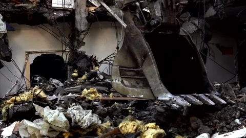 Stock Video Bulldozer Destroying And Cleaning The Ruins Of A Building Live Wallpaper For PC - Free Live Wallpaper