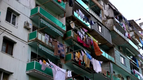 Stock Video Building With Clothes Hanging In The Balcony Live Wallpaper For PC - Free Live Wallpaper