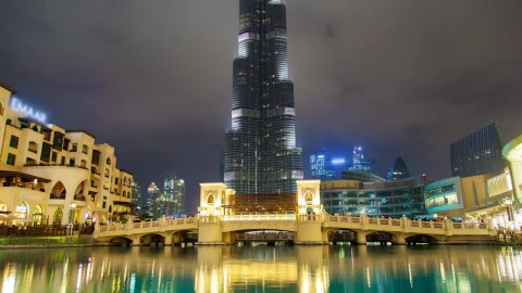 Stock Video Bridge And Artificial Lake Below The Burj Khalifa Live Wallpaper For PC - Free Live Wallpaper