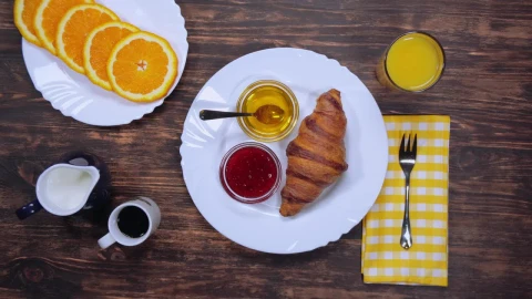 Stock Video Breakfast At A Table With Bread Coffee And Fruit Live Wallpaper For PC - Free Live Wallpaper