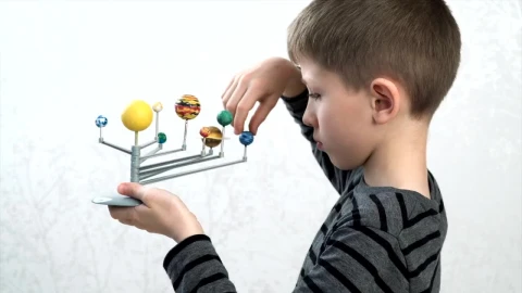 Stock Video Boy With A Model Of The Solar System Live Wallpaper For PC - Free Live Wallpaper