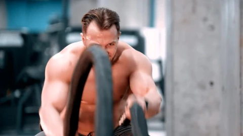 Stock Video Bodybuilder Training Hard With Ropes At The Gym Live Wallpaper For PC - Free Live Wallpaper