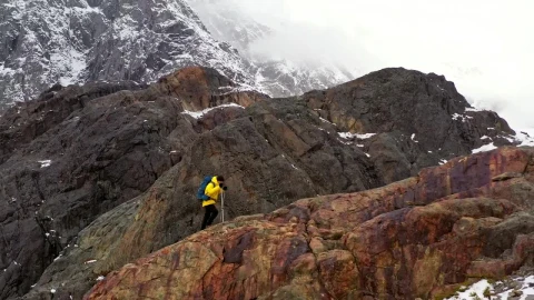 Video Stock Climber With Poles Hikes On Mountain Ridge Live Wallpaper For PC - Free Live Wallpaper