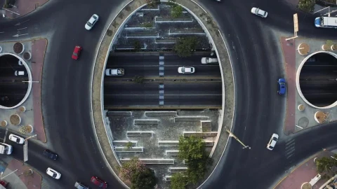 Video Stock City Traffic Going Around A Roundabout From Above Live Wallpaper For PC - Free Live Wallpaper