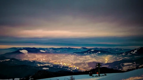 Video Stock City Among Mountains At Winter Night Live Wallpaper For PC - Free Live Wallpaper
