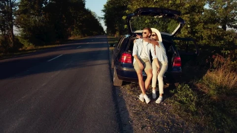 Video Stock Cinematic View Of Couple Sitting On Car In Countryside Live Wallpaper For PC - Free Live Wallpaper