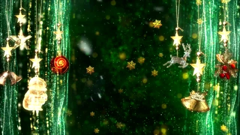 Video Stock Christmas Decorations On Green Background With Golden Snowflakes Live Wallpaper For PC - Free Live Wallpaper
