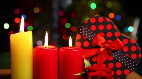 Video Stock Christmas Candles Next To A Heart Shaped Gift Live Wallpaper For PC - Free Live Wallpaper