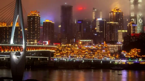 Video Stock Chongqing Skyline At Night On A Cloudy Day Live Wallpaper For PC - Free Live Wallpaper