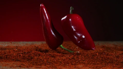 Video Stock Chili Peppers Falling And Bouncing Into Red Powder Live Wallpaper For PC - Free Live Wallpaper