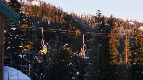Video Stock Chairlift On A Snowy Mountain Full Of Pine Trees Live Wallpaper For PC - Free Live Wallpaper