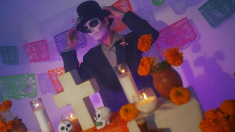 Video Stock Catrin Wearing A Hat On Day Of The Dead Live Wallpaper For PC - Free Live Wallpaper