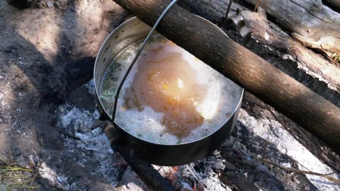 Video Stock Casserole With Boiling Water On A Campfire Live Wallpaper For PC - Free Live Wallpaper