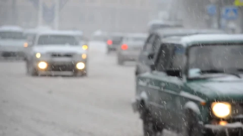 Video Stock Cars Driving Along A Snow Covered Street Live Wallpaper For PC - Free Live Wallpaper