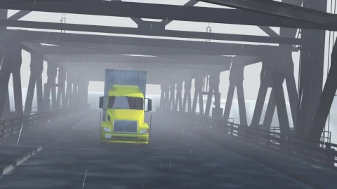 Video Stock Cargo Truck Crossing A Bridge While Raining Live Wallpaper For PC - Free Live Wallpaper