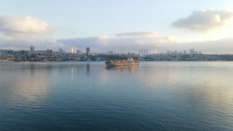 Video Stock Cargo Ship Sailing Near The Coast Of A City Live Wallpaper For PC - Free Live Wallpaper