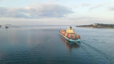 Video Stock Cargo Ship Sailing From A Coast Seen From The Air Live Wallpaper For PC - Free Live Wallpaper