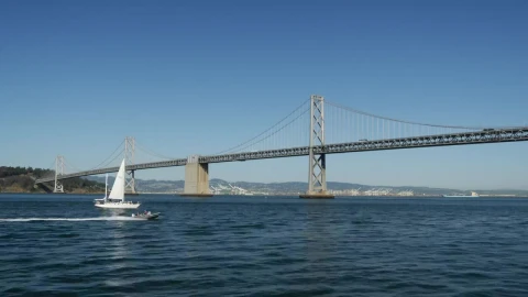Video Stock Cargo Ship And Sailboat Crossing Under The Bridge Live Wallpaper For PC - Free Live Wallpaper