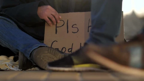 Video Stock Cardboard Sign Of A Homeless Man On The Street Live Wallpaper For PC - Free Live Wallpaper