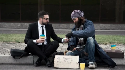 Video Stock Businessman With Homeless On The Street Live Wallpaper For PC - Free Live Wallpaper