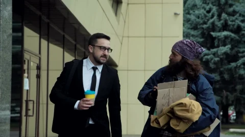 Video Stock Businessman Walking With A Beggar In The Street Live Wallpaper For PC - Free Live Wallpaper