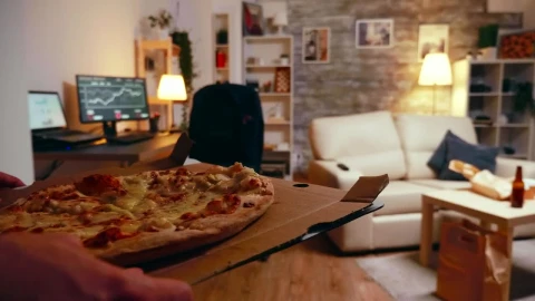 Video Stock Businessman Sitting Down With A Takeaway Pizza Live Wallpaper For PC - Free Live Wallpaper