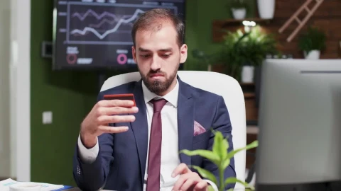 Video Stock Businessman Online Shopping In Office Holds Credit Card Live Wallpaper For PC - Free Live Wallpaper