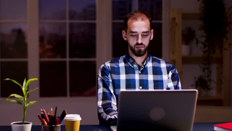 Stock Video Deep Thinking Man Working On Laptop From Home Live Wallpaper For PC - Free Live Wallpaper