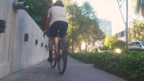 Stock Video Cyclist Zigzagging Down The Sidewalk On The Street Live Wallpaper For PC - Free Live Wallpaper