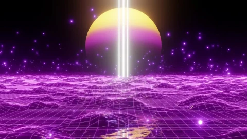 Stock Video Cyberpunk Style Planetary Surface With Space View Live Wallpaper For PC - Free Live Wallpaper