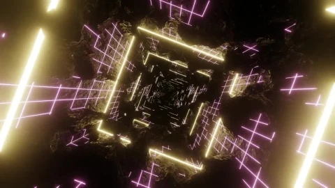 Stock Video Cyberpunk Grid Abstract Tunnel Live Wallpaper For PC - Free Live Wallpaper