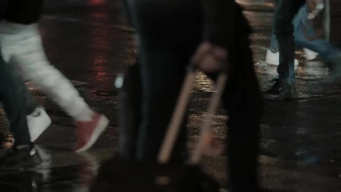 Stock Video Crossing A Wet Road At Night Live Wallpaper For PC - Free Live Wallpaper