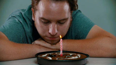 Stock Video Crestfallen Man Blowing Out The Candle On A Cake Live Wallpaper For PC - Free Live Wallpaper