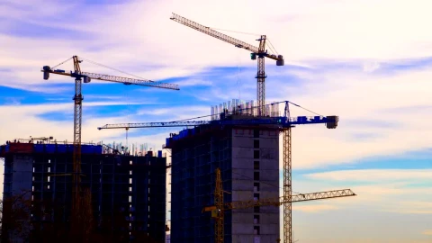 Stock Video Cranes On Building Construction Site Live Wallpaper For PC - Free Live Wallpaper