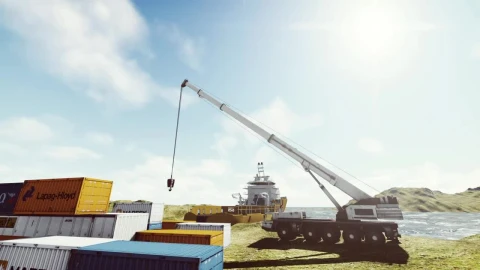 Stock Video Crane And A Cargo Ship In The Seashore Live Wallpaper For PC - Free Live Wallpaper