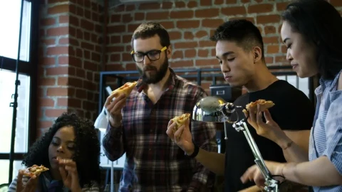 Stock Video Coworkers Eating Pizza In The Office Live Wallpaper For PC - Free Live Wallpaper