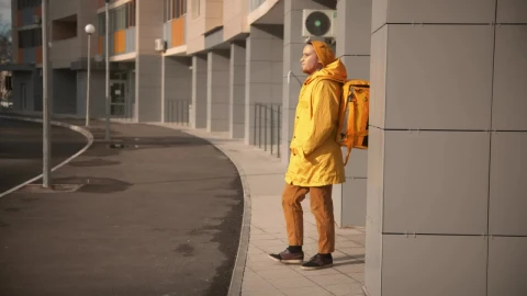 Stock Video Courier Man With Backpack Searching For Delivery Address Live Wallpaper For PC - Free Live Wallpaper